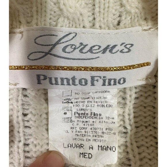 Vintage Loren’s Punto Fino Sweater Dress Women Medium Ivory Cable Knit Maxi Flaw - Picture 6 of 10